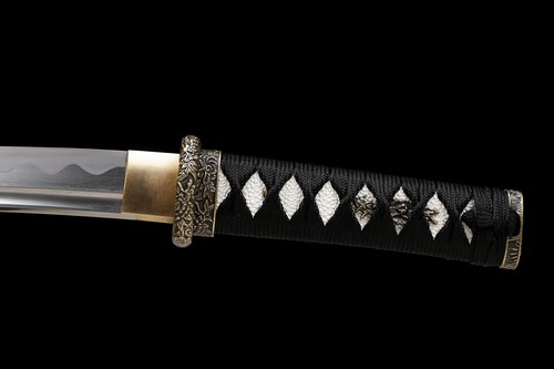 20'' Black Tanto Handmade Japanese Short Sword Damascus Steel Sharp Blade - Picture 6 of 12