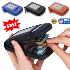 Small Wallet Genuine Leather RFID Blocking Credit Card Holder Slim Compact Zippe
