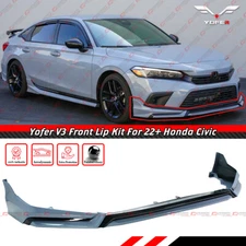 For 2022-24 Honda Civic Yofer V3 Black Sonic Gray Front Bumper Lip Splitter Kit