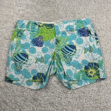 Lilly Pulitzer Shorts Womens 0 Blue Green Floral Print Palm Beach Fit Cotton