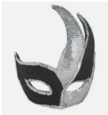 New Black And Silver Sequin Swish Noble Eye Mask Costume Accessory, Masquerade