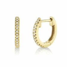 14K Yellow Gold Diamond Huggie Earrings Hoops Round Cut Natural 0.07 CT