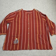 Gudrun Sjoden Shirt XXL 2XL Brown Rot Organische Baumwolle Bestickt Hemd Top