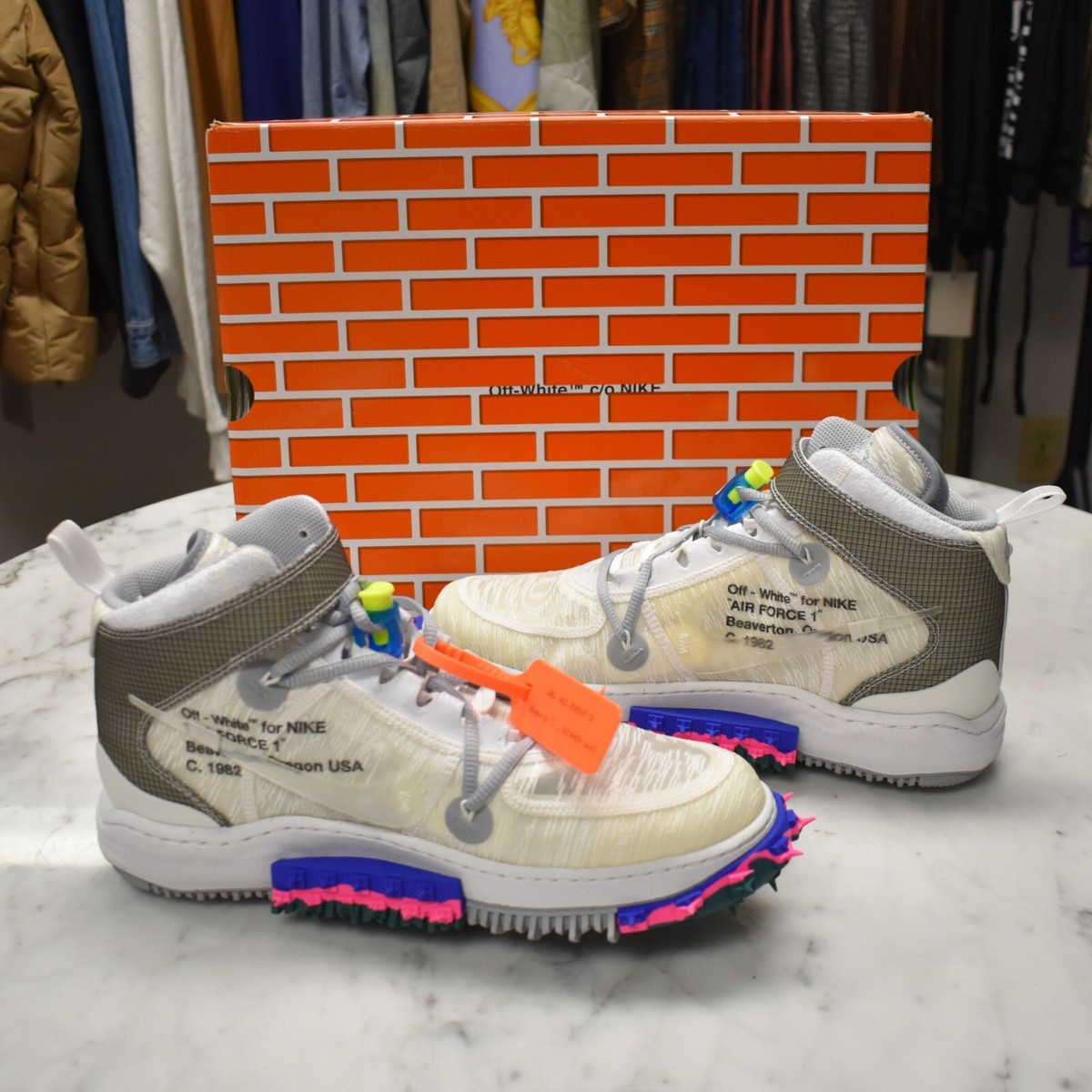 NWT Nike OFF-WHITE Virgil Abloh Air Force 1 Mid White Clear