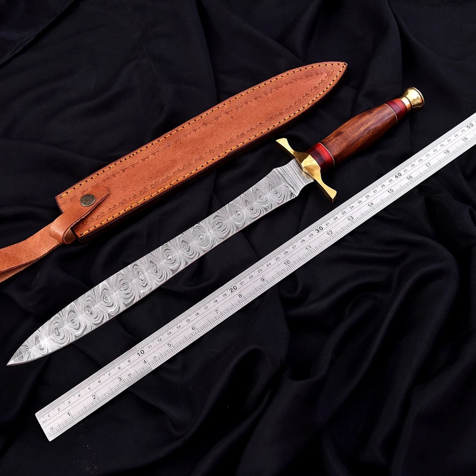 Espada Damasco Caballero Armado Hecha a Mano - Acero Damasco Forjado a Mano 1662 Foto 3 de 4