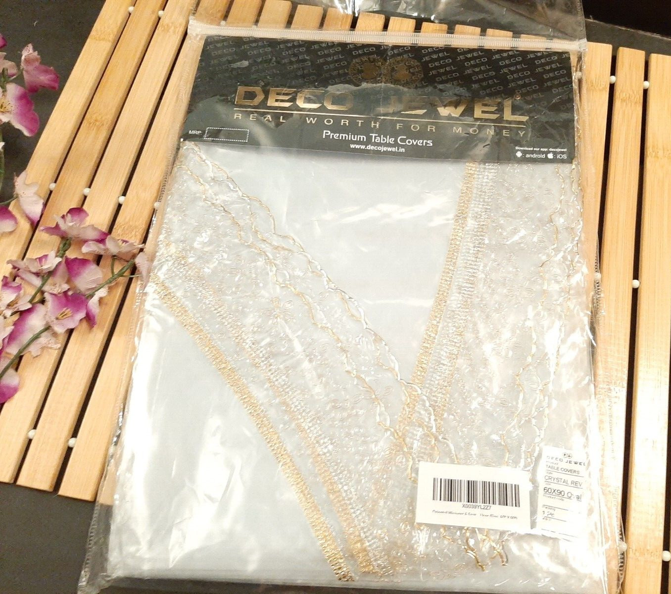 Golden Lace Border  60" X 90" Oval  Pvc Tablecloth