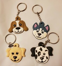 6 Dog Puppy Rubber Keychains Purse Backpack Novelty Key Rings Prizes Goody Bags