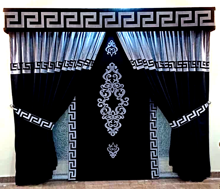 Arabic Geometric Crushed Velvet Greek Keys Crystal Stones Blinds