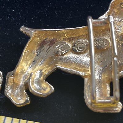 Mimi Di N gold Tone Spaniel Dogs Metal belt buckle c1976  display picture 3