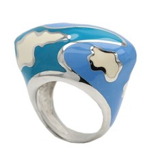 GAUDI Art Inspired Ring Sterling Silver Made In Italy Fine Enamel Ring Size 7