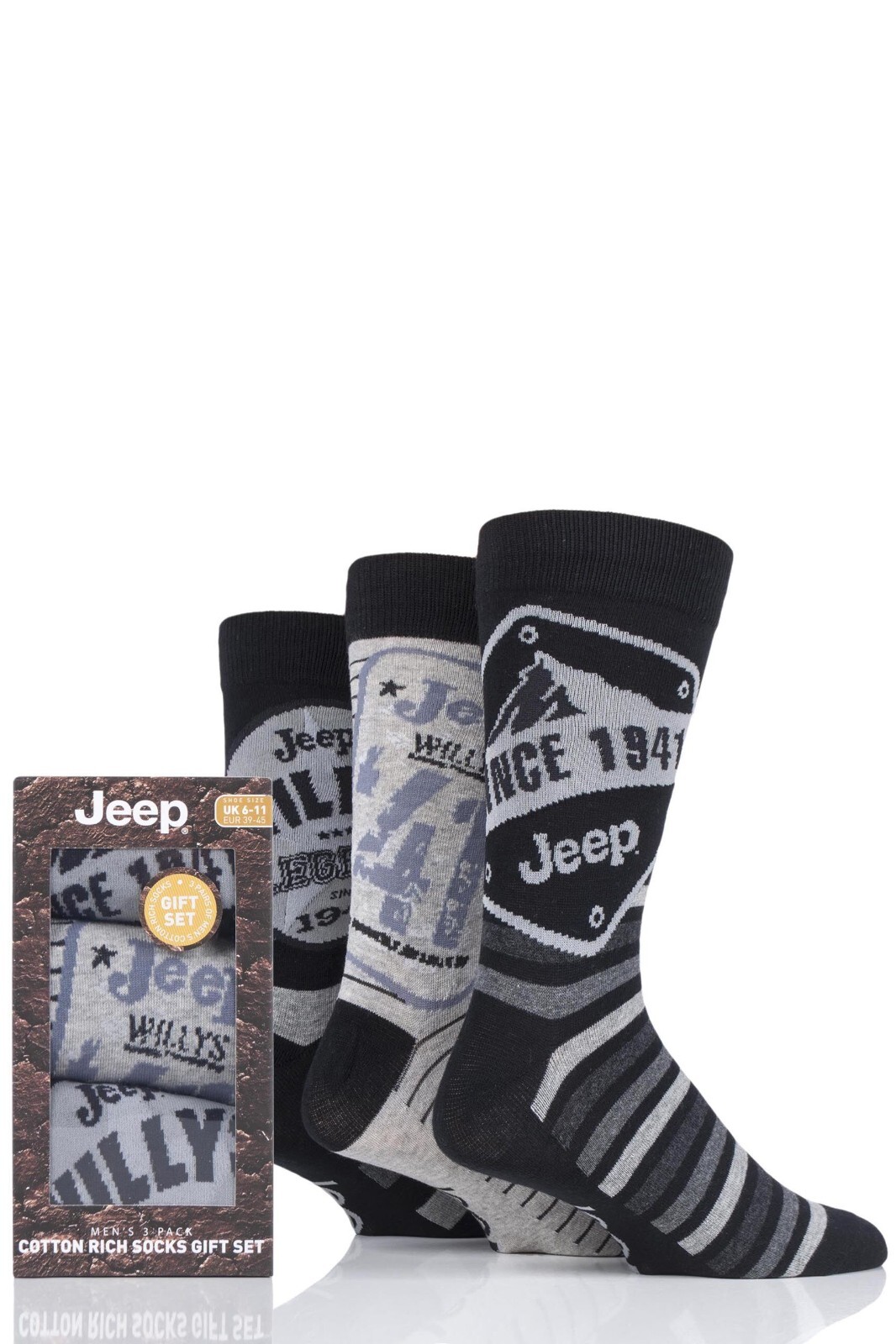 Jeep Men's Socks in Gift Box, Cotton Rich, Logo, Black/Navy, 611 in 3