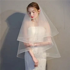 White Bridal Double Ribbon Edge Center Cascade Wedding Veil with Comb For Bride