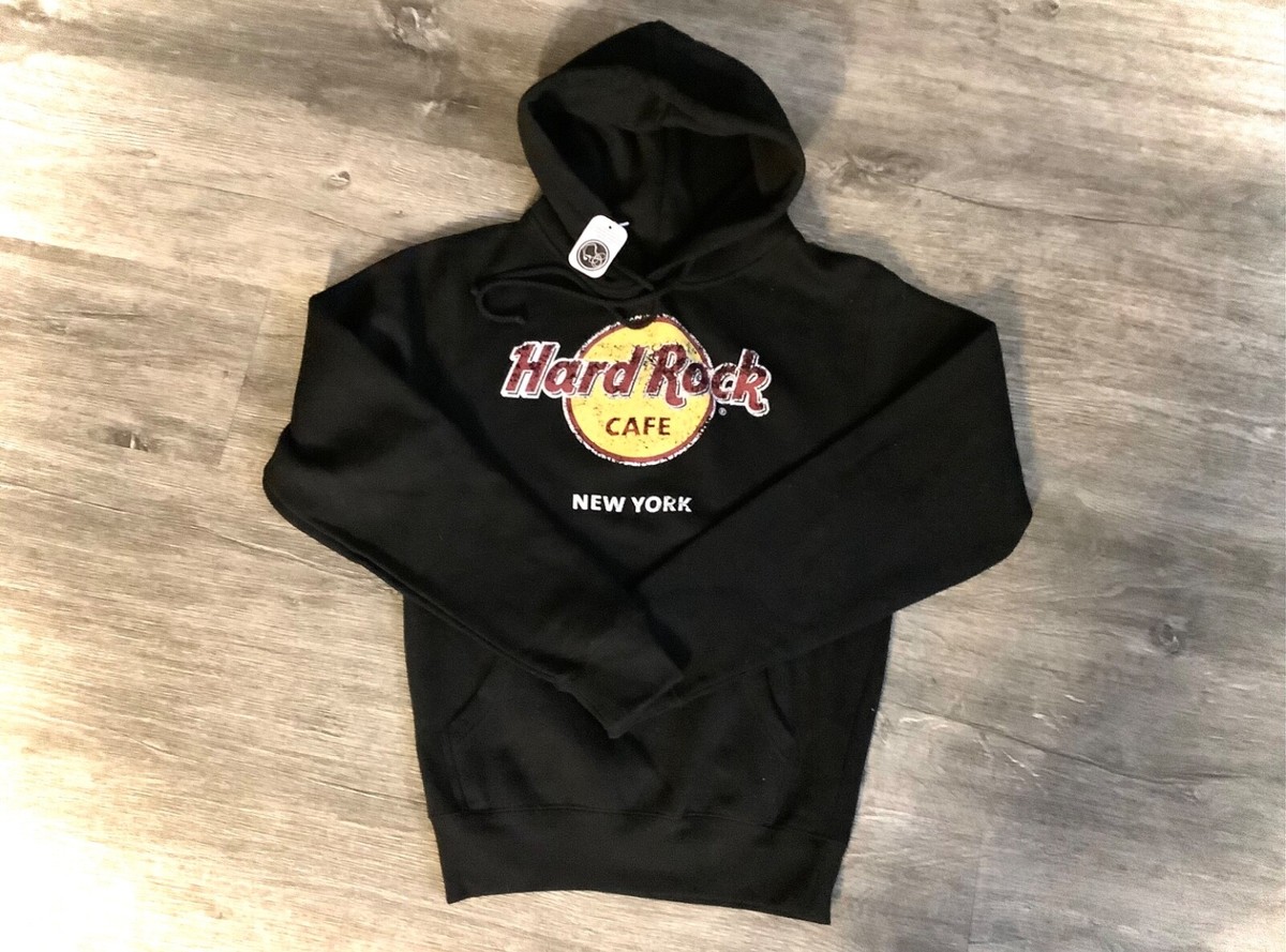 NEW! MENS BLACK PULLOVER HARD ROCK CAFE HOODIE NEW YORK SWEATSHIRT 