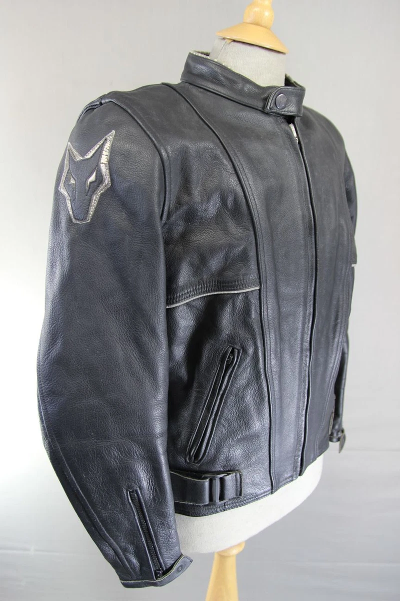 WOLF RACING CONSTRUCTION BLACK LEATHER BIKER JACKET WITH CE ARMOUR SIZE 16
