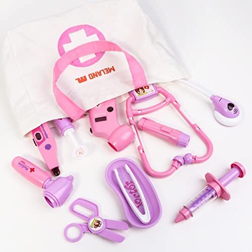 Toy Doctor Kit for Girls - Pretend Play Doctor Set with Dog Pink with Doll - Picture 6 of 7