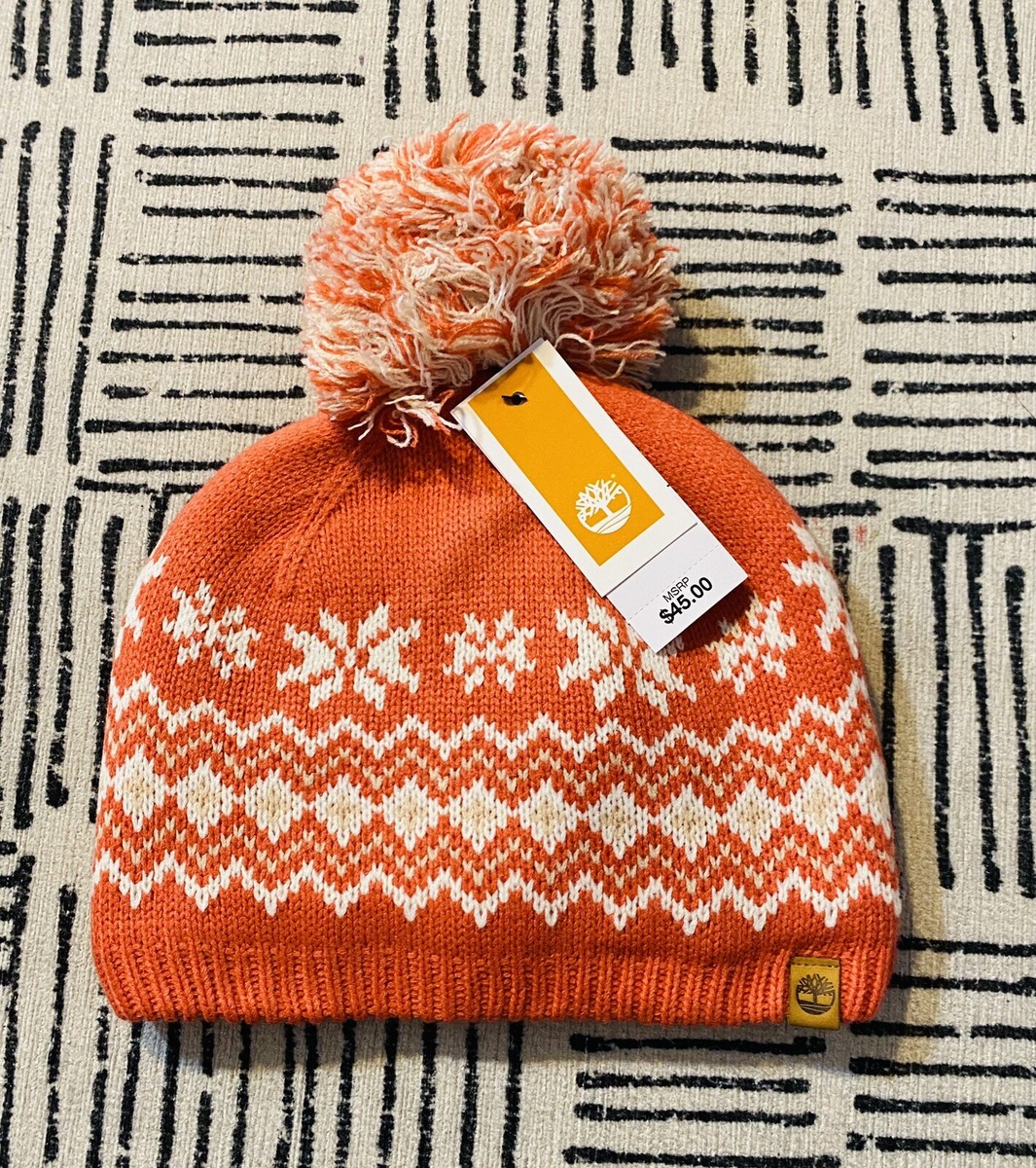 NWT Timberland Heavy Knit Orange Pom-Pom Fur Lined Beanie Hat NEW Timberland Women main image 3