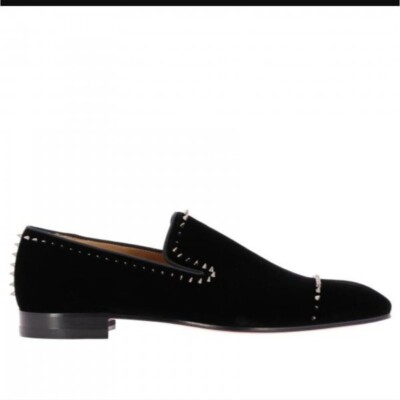 Christian Louboutin Dandeton Spikes Black Velvet Loafers  display picture 1