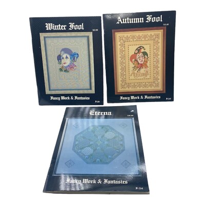 Lot Of 3 Vintage Fancy Work & Fantasies Needlepoint Patterns Books Jesters
