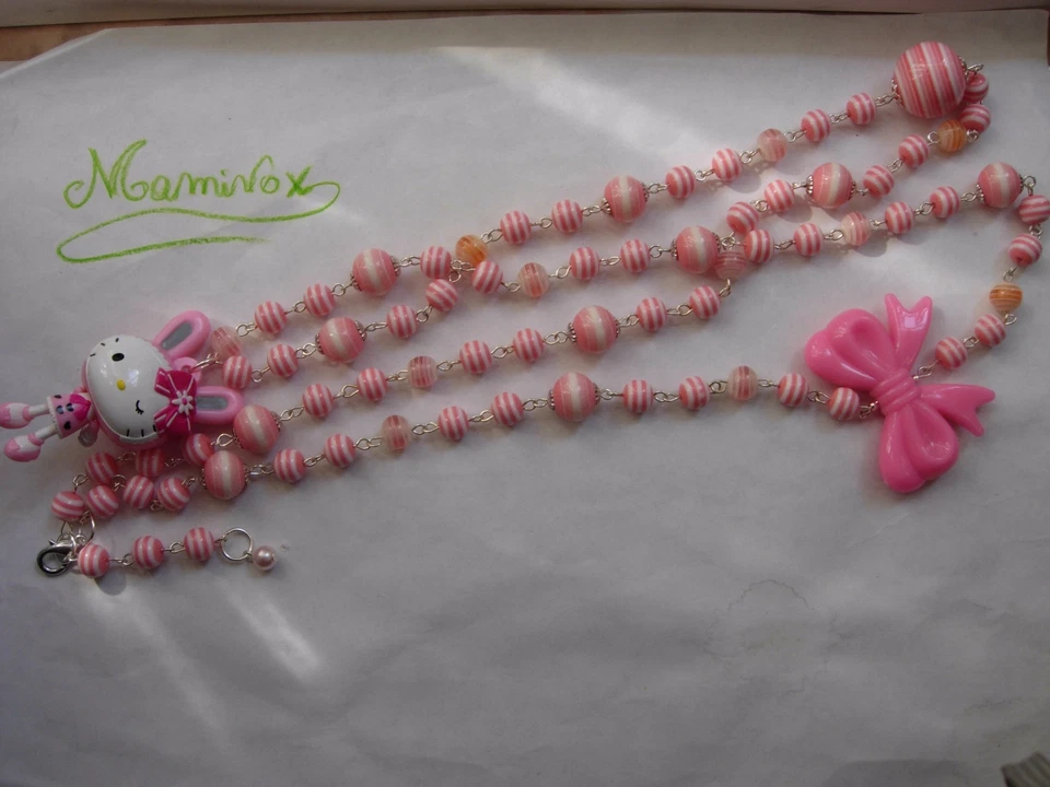 COLLANA HELLO KITTY PUNK LOLITA BUNNY rosa RARA da collezione SANRIO 1990  - Immagine 3 di 3