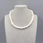 Vintage White Shell Chip Bead Necklace Estate Costume Jewelry 18"