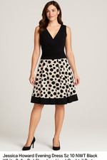 Jessica Howard Evening Dress Sz 10 NWT Black White Polka Dot Sleeveless Lined