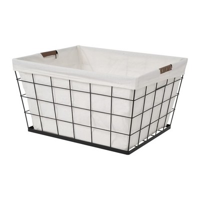 Rectangular Steel Laundry Basket 60L Capacity for Adults Black Natural Hamper