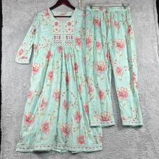Neerus Kurta Pant Dupatta Womens XXL Sea Green Floral Embroidered Lightweight