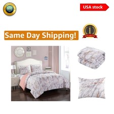 Super-Soft Marble Comforter Set, Full/Queen Size with Rose Gold Highlights