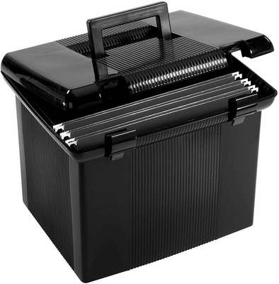 Portable File Box with File Rails, Simple Document Storage, File Bin for Home an