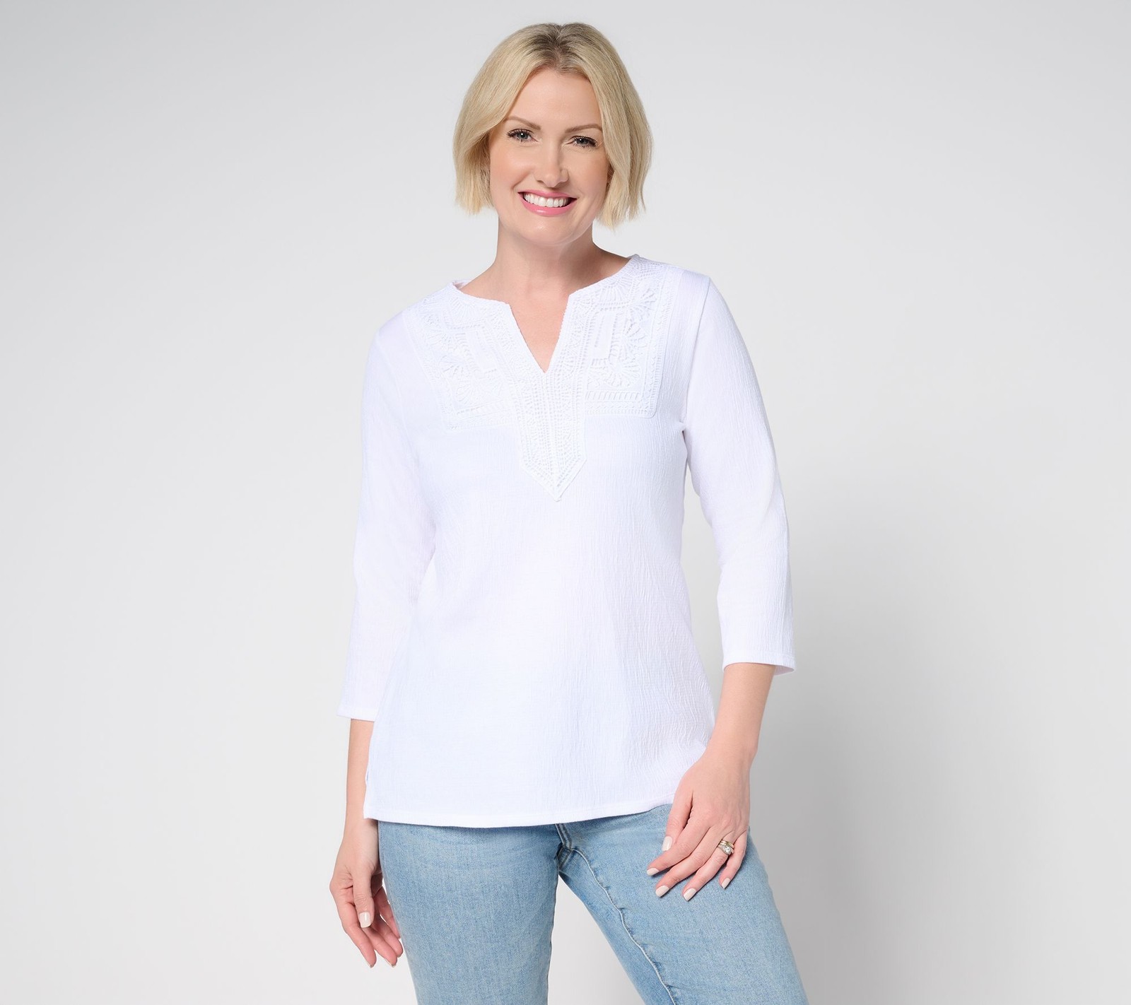 Belle by Kim Gravel Women's Top Sz XS Packabelle Gotta Getaway Lace White