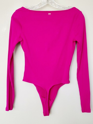 Victoria's Secret PINK Cotton Long Sleeve Scoop Neck Bodysuit Top Magenta XS - Picture 4 of 5