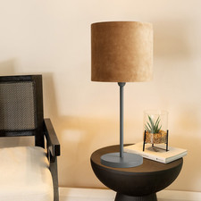Image of 5" Velvet Drum Lampshade with Silver Metal Stem Bedside LED Table Lamp