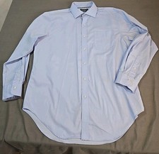 Ralph Lauren Men Stretch Non-Iron Dress Shirt 17 34/35 Blue Long Sleeve Pocket