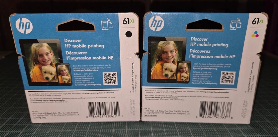 Cartuchos de tinta para impresora HP genuinos 61XL tricolor negro 61 XL lote caducado 2019 61 XL - Imagen 2 de 4