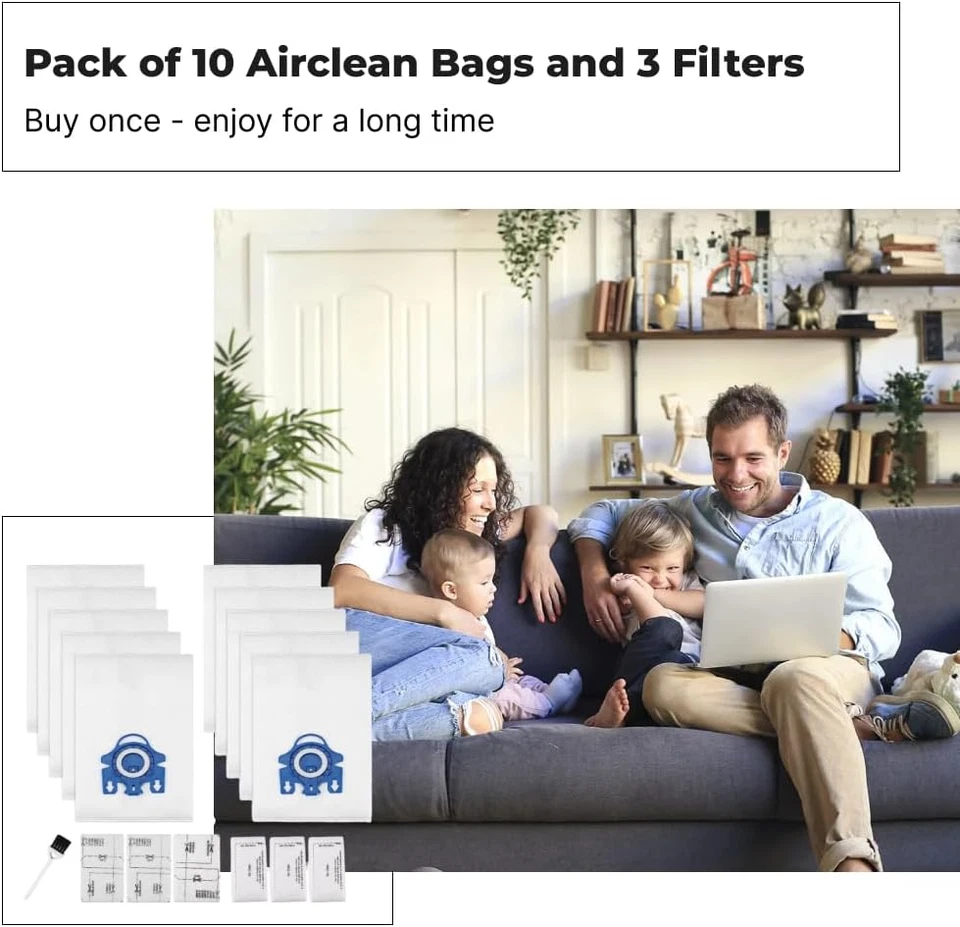 10pk Airclean Bags & 3 Filters for Miele GN C2,C3,S2,S5,S8,S400 Vacuum Cleaner - image 4 of 4