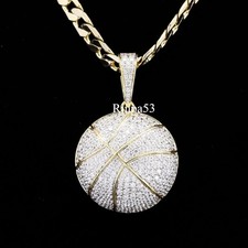3 CTW. Men's Simulated Diamond Basketball Charm Pendant 14K Yellow Gold Plated