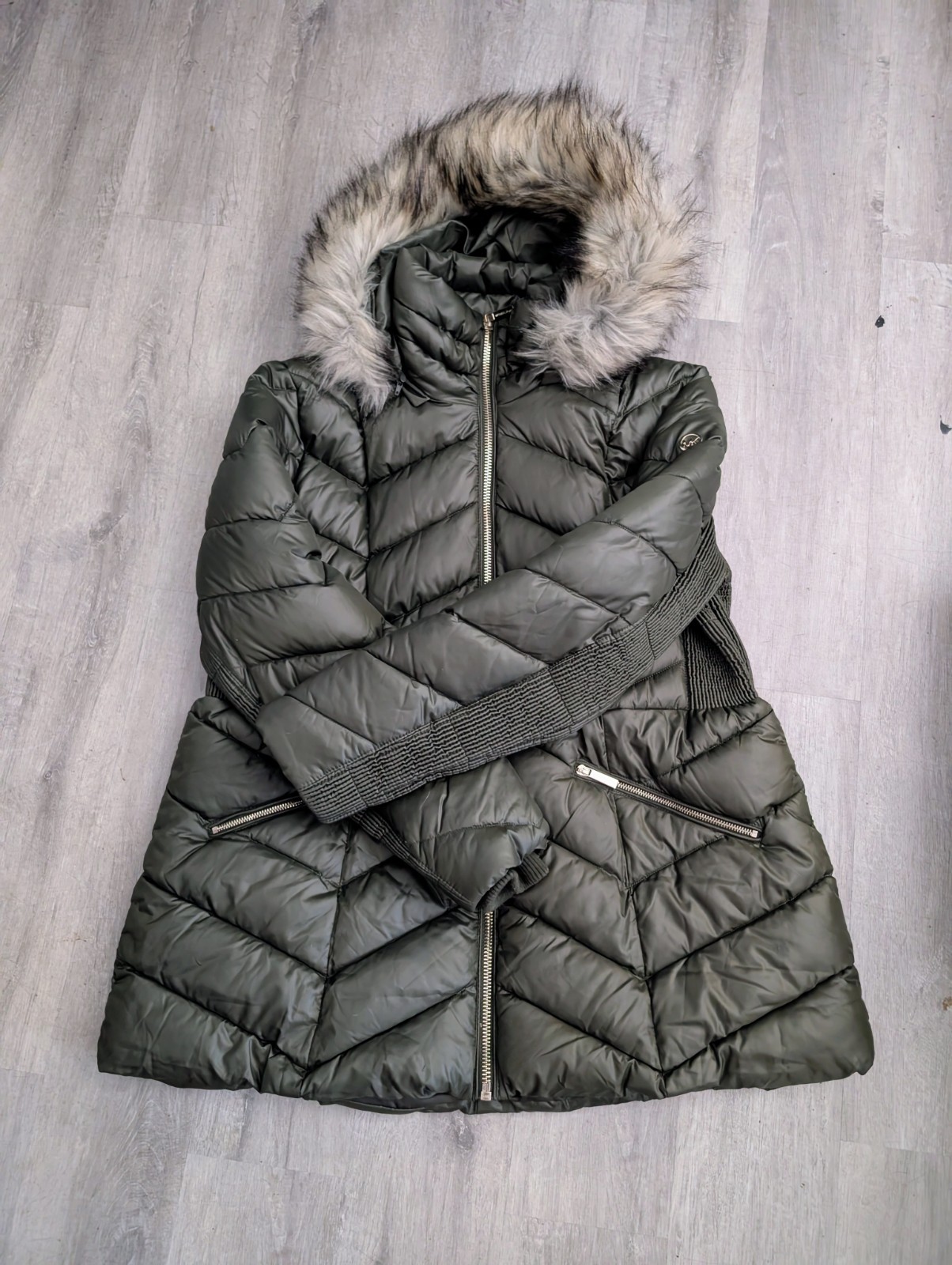 Michael Kors Dark Green Hooded Puffer Jacket Size XXL