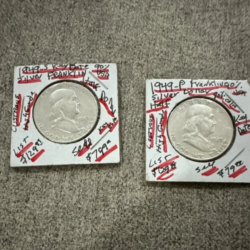 1949-S & 1949-P Franklin Half Dollar 90% Silver Uncirculated Coins