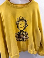 Peanuts Snoopy Vintage Sweatshirt Yellow Front Print Back Message M