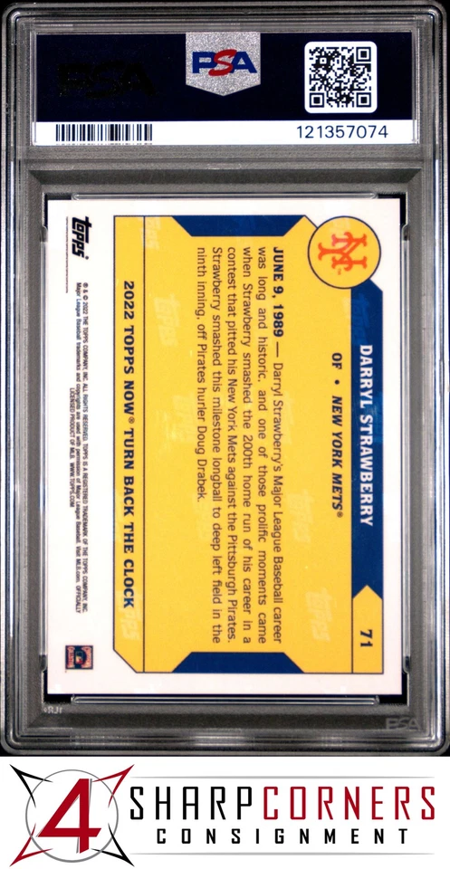 2022 TOPPS NOW TURN BACK THE CLOCK CHERRY #17 DARRYL STRAWBERRY #/7 POP 1 PSA 10 - Image 2 of 3