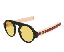 Gucci GG0256S GG Logo schwarz gelbe Gläser Pilotenform Sonnenbrille 