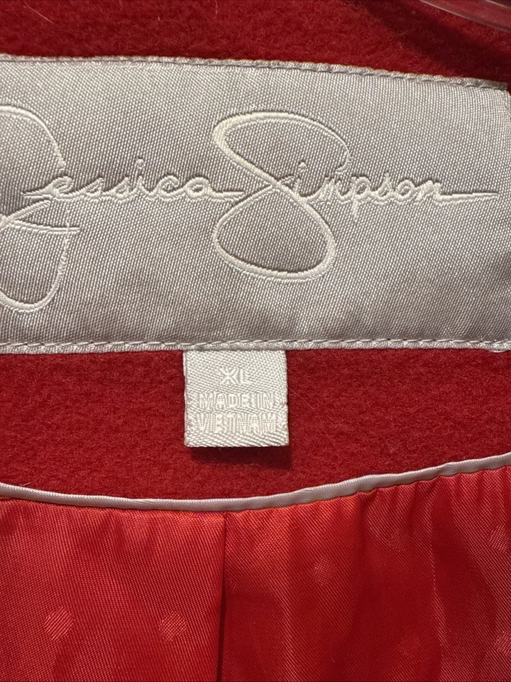 Chaqueta Abrigo Jessica Simpson Rojo Carmesí Talla Extra Chaquetón Taylor Swift Foto 3 de 4