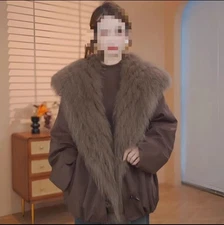 Women's Fox Fur Big Fur Collar Goose Down Parka Jacket Short Slimming Fit Jacket