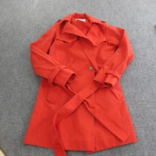 Maje Etoile Rouge Coat Womens Small Red Belted Trench Jacket Lined Chic