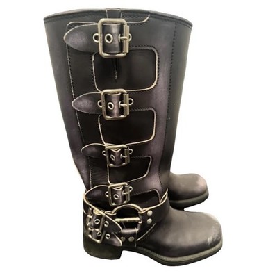 MIU MIU ロングブーツ バックルレザーブーツ　ブラック　35 1/2 MIU MIU Leather Biker Knee High Boots Black Buckle Straps Block