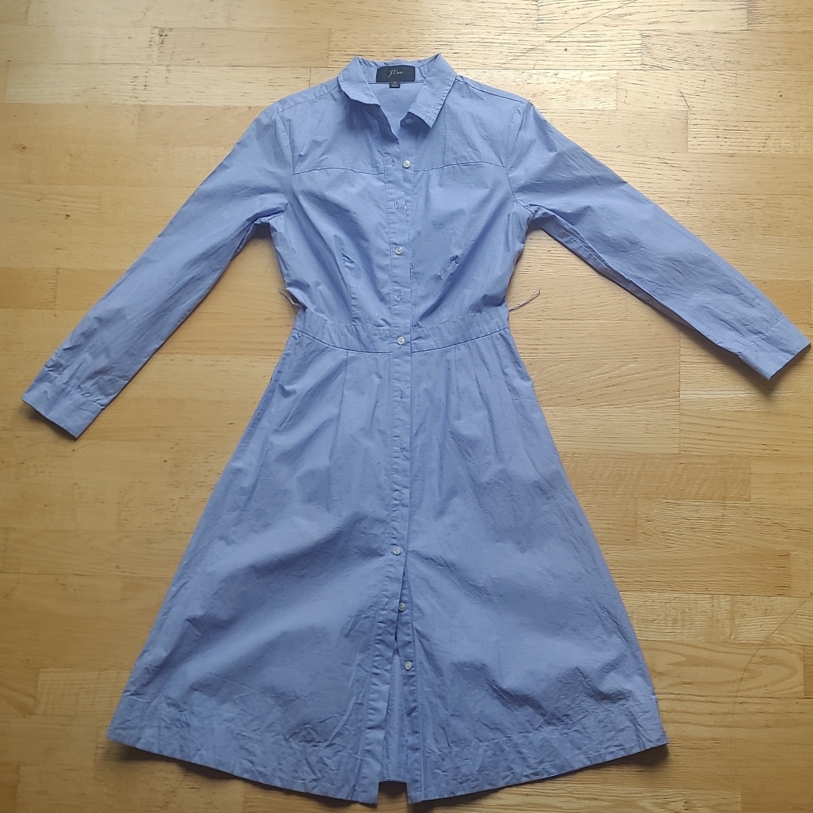 J.Crew Blue Solid Collared Long Sleeve Button-Front Knee Length Shirt Dress 0