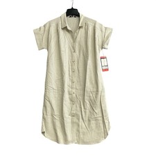 NWT Well Worn Women's M Tan Linen Blend Button-Down Shirt Dress P0778