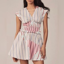 Anthropologie V-Neck Striped A-Line Mini Dress M | Casual Chic