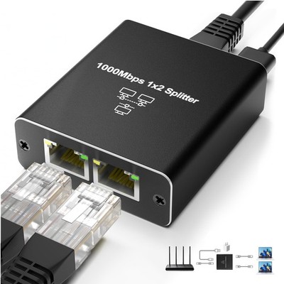 1 PC Gigabit Ethernet Splitter 1 To 2 LAN Cable 1000Mbps RJ45 Switch USB C