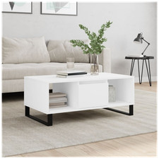 Tavolino da Caffè Bianco Legno Ingegnerizzato 90x50x36,5cm Cassetto Moderno PortaoggettiStyle Scandi